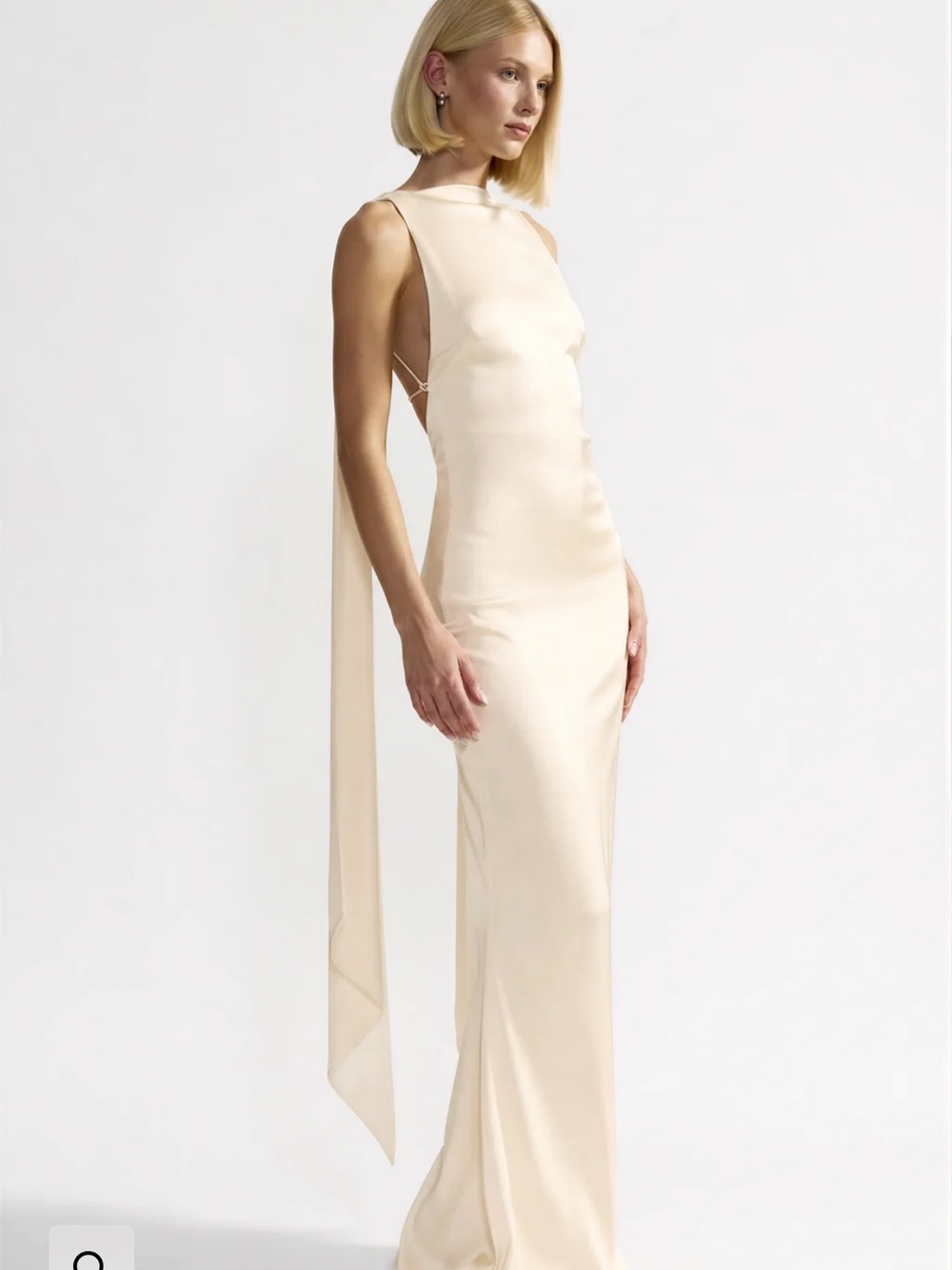 Studio LEXI Audrey High Neck Scarf Georgette Gown Dress Butter Cream US 4 Hemmed